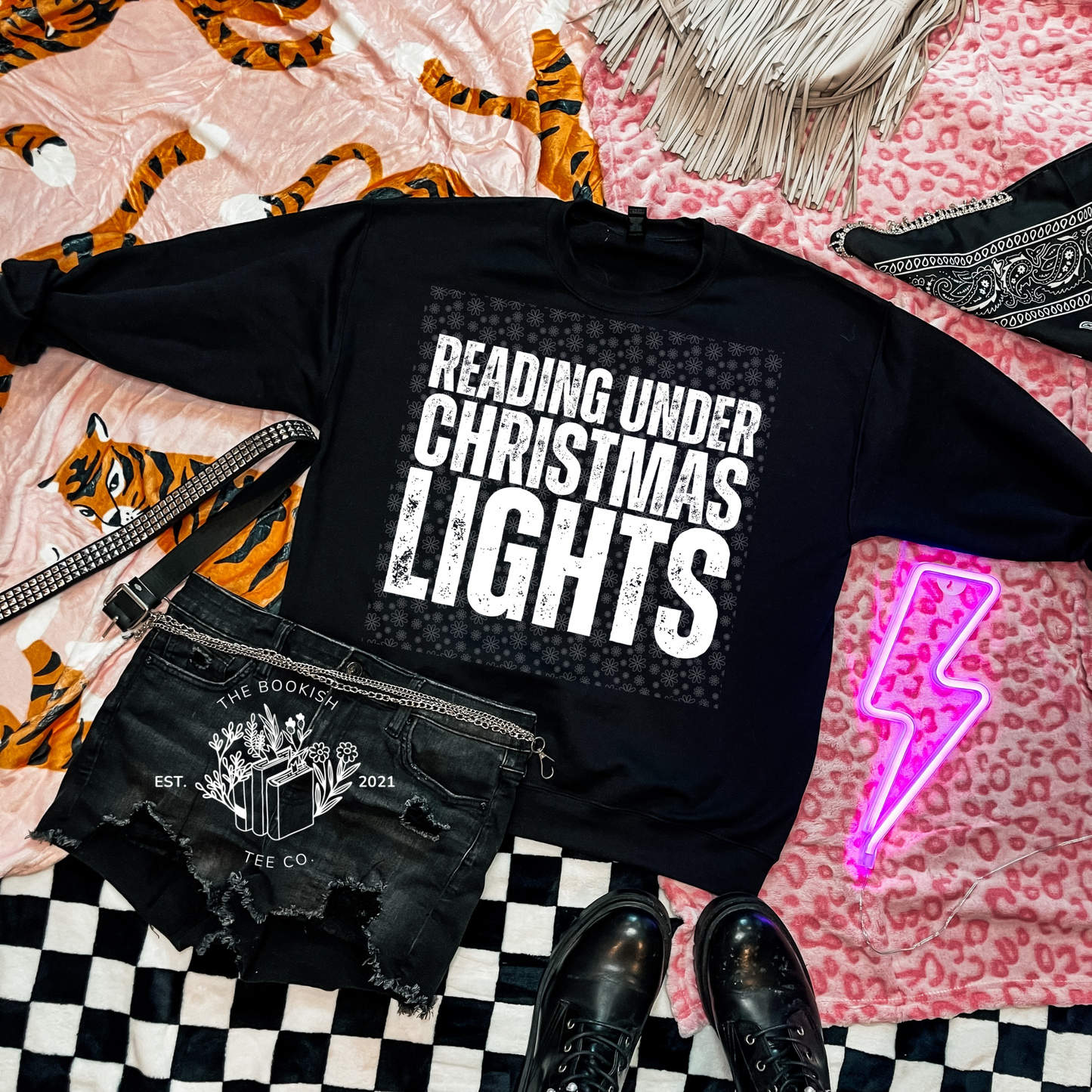 Reading Under Christmas Lights - Adult Tee