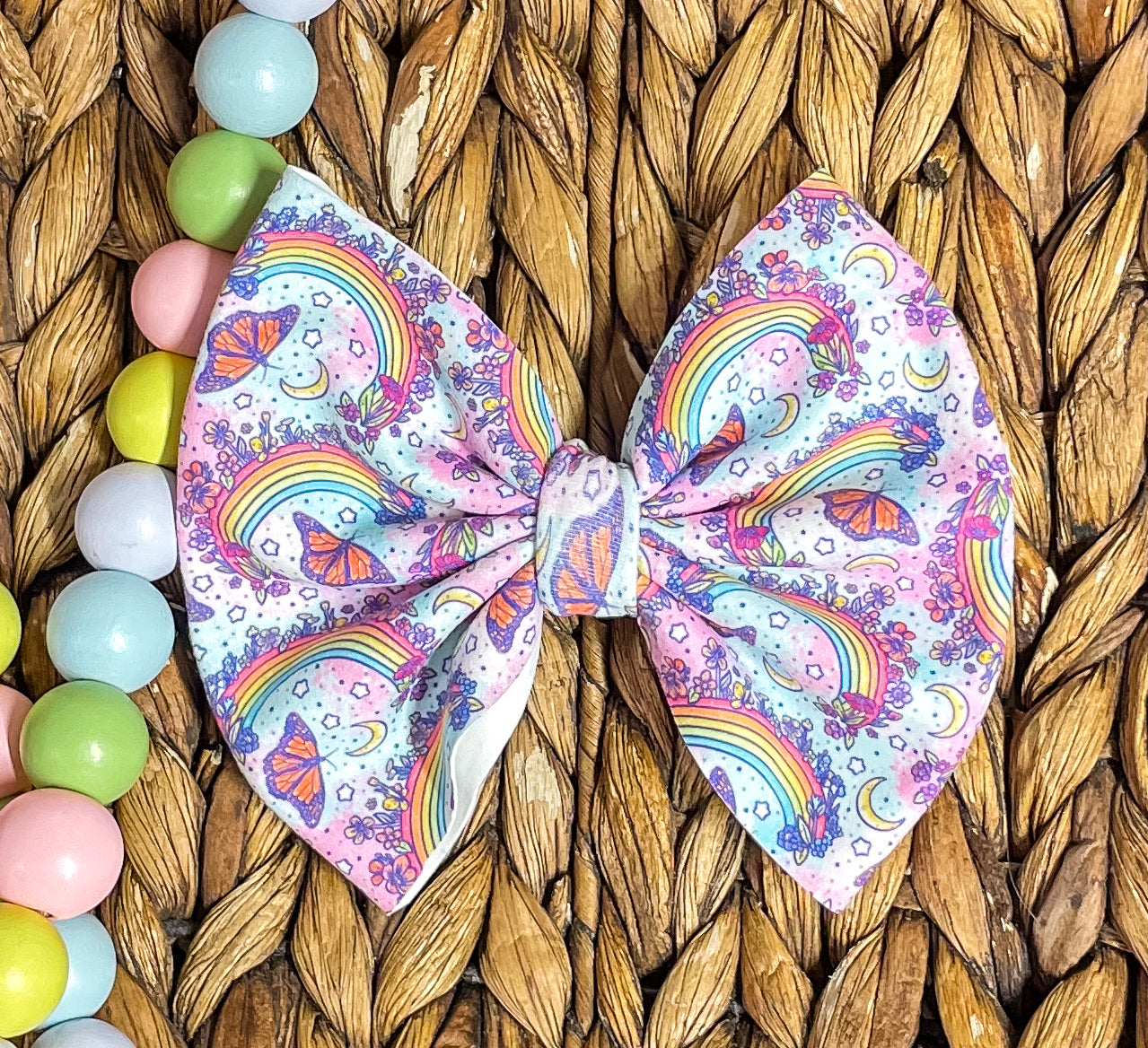 Spring Butterfly & Rainbow - 5” Bow