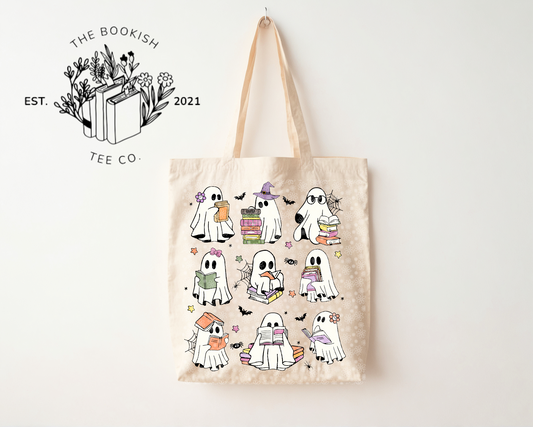 Retro Reading Ghosts - Canvas Tote Bag
