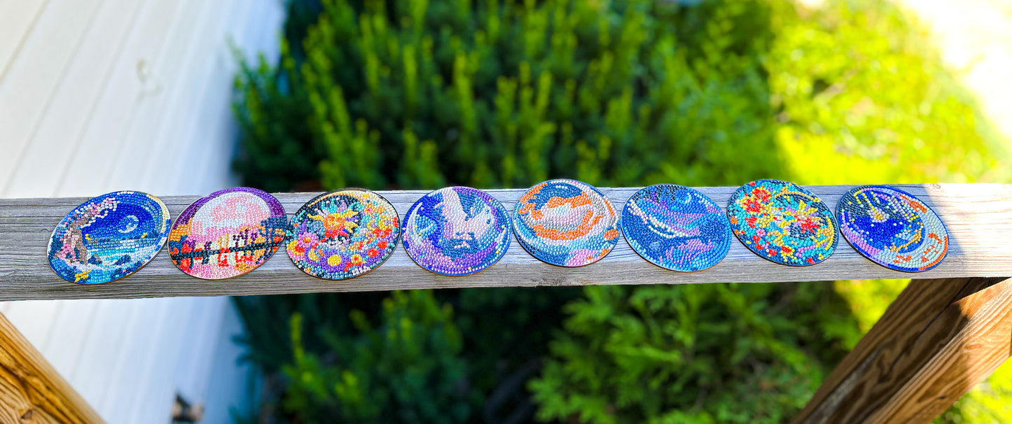 Moon Floral Diamond Art Coaster Set (RTS)