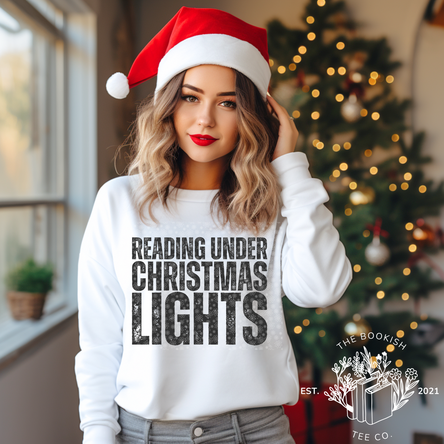 Reading Under Christmas Lights - Adult Tee