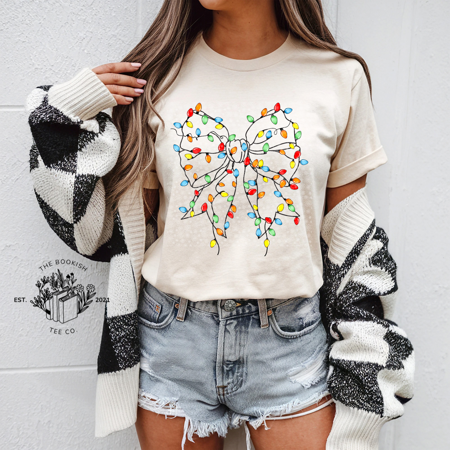 Christmas Lights Bow - Adult Tee