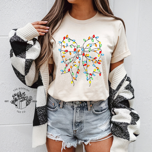 Christmas Lights Bow - Adult Tee