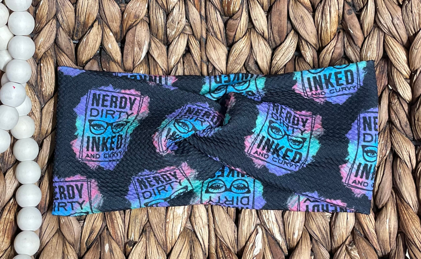 Nerdy Dirty Inked & Curvy - Small Adult Twist Headband (RTS)