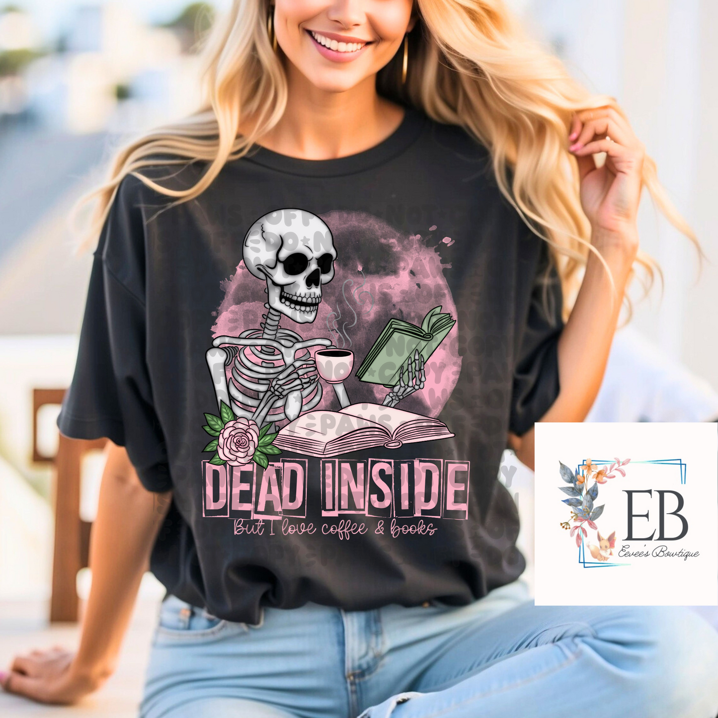 Dead Inside But I Love Coffee and Books  - Adult Tee