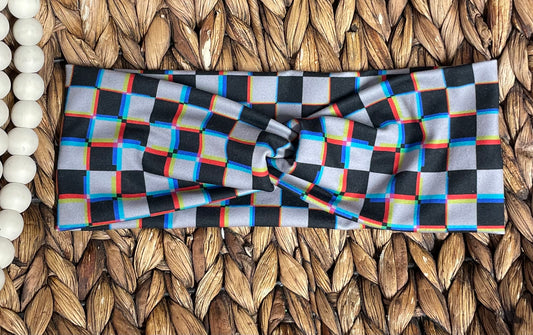 Trippy Checkers - ADULT Twist Headband (RTS)