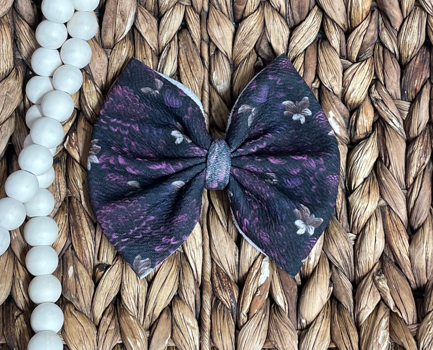 Dark Floral Embroidery - 5” Bow