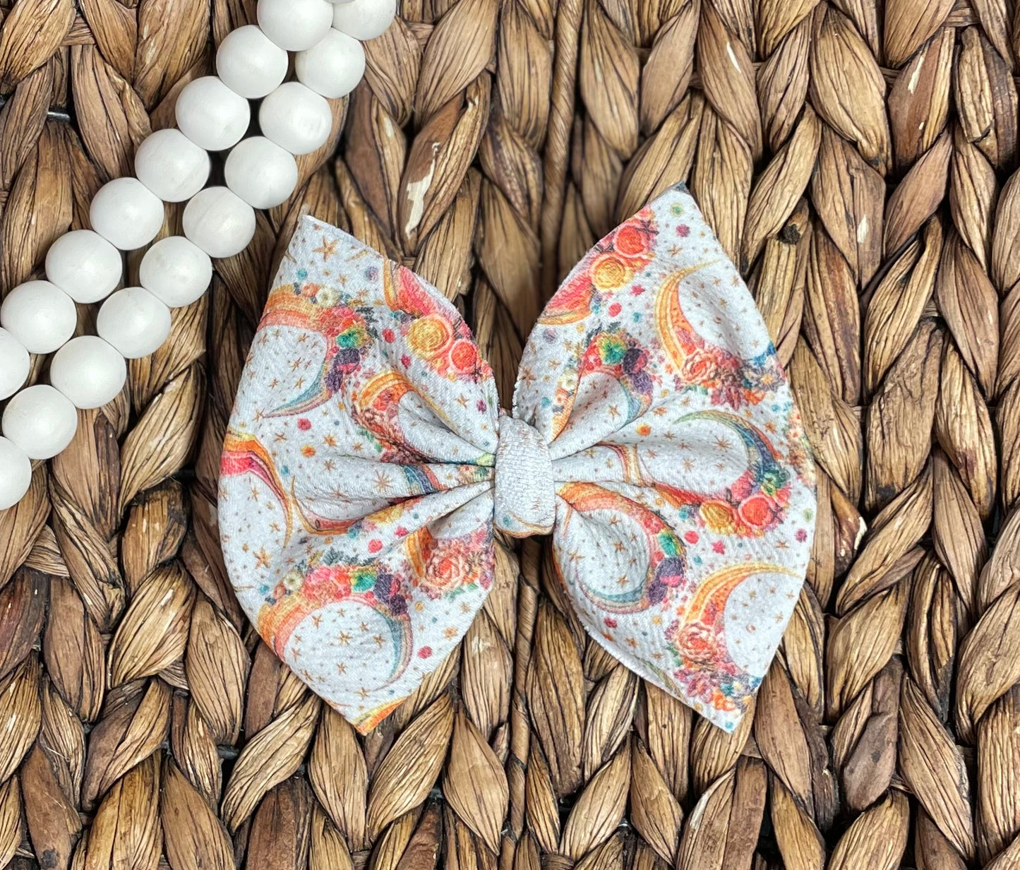 Floral Moons Faux Embroidery - 5” Bow