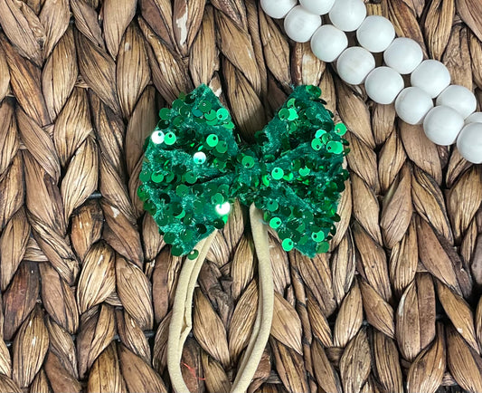 Green Sequin - Bitty Bow on Nylon (RTS)